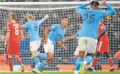  ?? // AFP ?? Rodri corre para celebrar el golazo con el que abrió el marcador