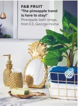  ??  ?? FAB FRUIT ‘THE PINEAPPLE TREND IS HERE TO STAY!’ Pineapple bath range, from £3, George Home