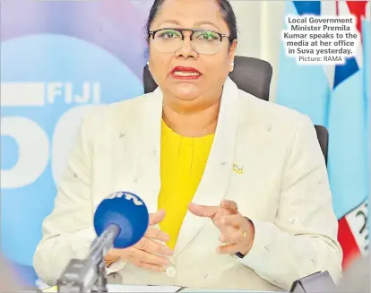  ?? Picture: RAMA ?? Local Government Minister Premila Kumar speaks to the media at her office in Suva yesterday.