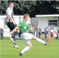  ??  ?? Action from Shepshed Dynamo who trashed Leek Town 6-1 in the F.A. Cup 1st Qualifying Round. Picture by Alan Gibson