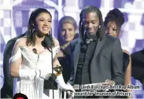  ??  ?? Cardi B accepts Best Rap Album award for 'Invasion of Privacy.'