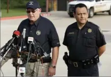  ?? GREGORY BULL, THE ASSOCIATED PRESS ?? Robert Royall, a Harris County fire marshall, and Sheriff Ed Gonzalez speak during a news conference about the Arkema Inc. chemical plant.