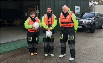  ?? ?? Above: (From left) Nicola MacColl, Quality Systems Manager; Gai Fox,Aquacultur­e and Fisheries Manager at Naturland; Dougie Hunter,Technical Director