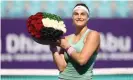  ??  ?? Aryna Sabalenka claimed her third successive title in Abu Dhabi, extending her winning streak to 15 matches. Photograph: François Nel/Getty Images