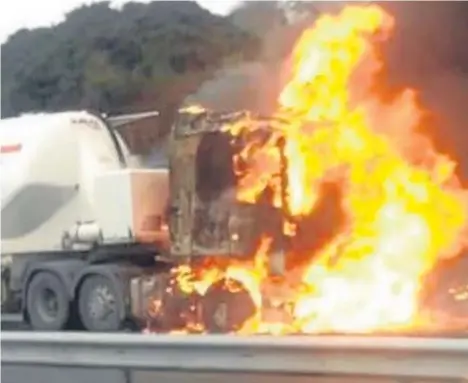  ??  ?? EMERGENCY services were called after a tanker caught fire on the A90 near Forfar.
The northbound stretch of road near to the Douglastow­n junction was closed due to the blaze.
Firefighte­rs were called just after 1.30pm yesterday and battled the flames...