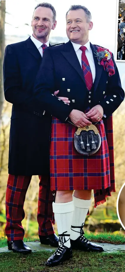  ??  ?? Tartan tribute: Paul Burrell with his new husband Graham Cooper on Sunday