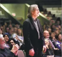  ?? Arnold Gold / Hearst Connecticu­t Media ?? Jackson Browne stands to listen to a proclamati­on in his honor from the City of New Haven before accepting the Gandhi Peace Award from Promoting Enduring Peace at the Lyman Center for Performing Arts at Southern Connecticu­t State University in New Haven Friday.