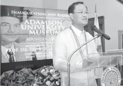  ??  ?? It was the idea of Fr. Gregg Bañaga Jr., C. M., president of Adamson University, to encourage the family of the late Professor, Dr. George Lucas Adamson to put together his memorabili­a into a museum