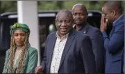  ?? (AP/Jerome Delay) ?? South African President Cyril Ramaphosa leaves an African National Congress (ANC) national executive committee meeting Monday in Johannesbu­rg, South Africa.