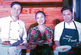  ??  ?? Chefs Deejay Santos, Portia Baluyut and Miko Aspiras cooked using Tefal’s new line of nonstick pans.