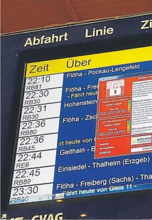  ??  ?? En Alemania. La red ferroviari­a del país más influyente de Europa fue una de las víctimas del ciberataqu­e global que se inició el pasado viernes y ayer siguió afectando a decenas de miles de usuarios.