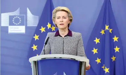 ??  ?? Ursula von der Leyen said implementa­tion of the withdrawal agreement was an obligation under internatio­nal law. Photograph: Reuters