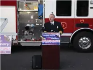  ?? PHOTO COURTESY MONTGOMERY COUNTY FIRE CHIEFS ASSOCIATIO­N ?? George Wilmot, president of the Montgomery County Fire Chiefs Associatio­n, speaks to the need for more firefighte­rs.