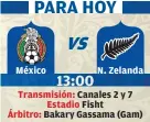  ??  ?? México N. Zelanda Transmisió­n: Canales 2 y 7 Estadio Fisht Árbitro: Bakary Gassama (Gam)