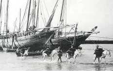  ??  ?? Pearl divers returning after a diving trip. Pearl-diving was a source of livelihood in UAE and the Gulf for thousands of years.