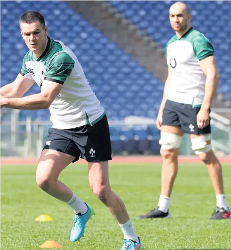  ?? INPHO ?? Through the paces: Johnny Sexton during yesterday’s Captain’s Run at the Stadio Olimpico, Rome