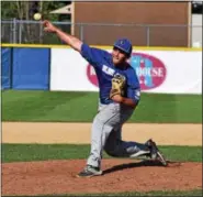  ?? AUSTIN HERTZOG - DIGITAL FIRST MEDIA ?? Exeter reliever Dylan Richards delivers to the plate against Norchester.