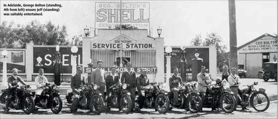  ??  ?? In Adelaide, George Bolton (standing, 4th from left) ensure Jeff (standing) was suitably entertaine­d.