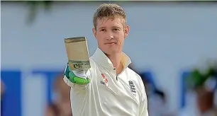  ?? — AP ?? England’s Keaton Jennings celebrates scoring a century on Thursday.