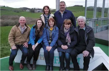  ??  ?? Agri contractor John Dan O’Hare and his wife Bernie from Co Down and Massey Ferguson enthusiast Myles O’Reilly and his wife Delia, from Drumcar, Co Louth are pictured with some of the Shavley family on the set of RTE’s Big Week on the Farm.