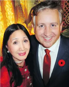  ??  ?? Founder Carol Lee and Mayor Kennedy Stewart attend the Vancouver Chinatown gala to benefit a downtown social-housing complex.