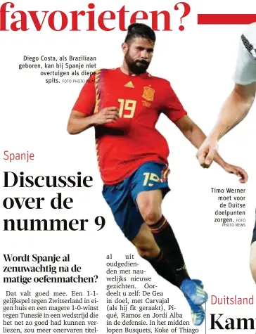  ?? FOTO PHOTO NEWS ?? Diego Costa, als Braziliaan geboren, kan bij Spanje niet overtuigen als diepe
spits.