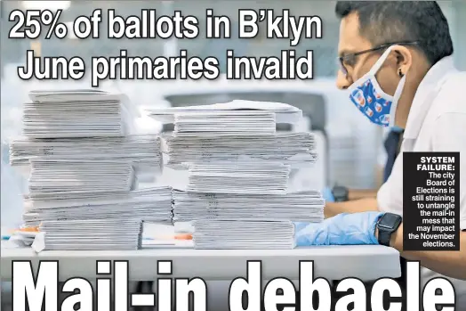  ??  ?? SYSTEM FAILURE: The city Board of Elections is still straining to untangle the mail-in mess that may impact the November elections.