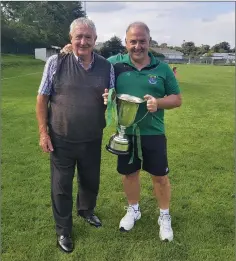  ??  ?? Anthony Earls and Jimmy Nolan after Wicklow Rovers were presented with the league trophy last weekend.