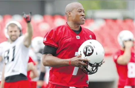  ?? PATRICK DOYLE ?? Last November, Henry Burris was voted the CFL’s Most Outstandin­g Player, but an injury this season has limited his time on the field.