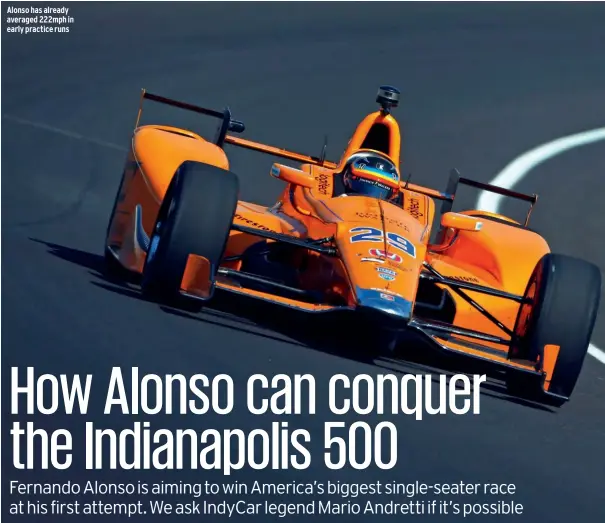  ??  ?? Alonso has already averaged 222mph in early practice runs