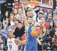  ?? — USA TODAY Sports photo ?? File photo of Golden State Warriors’ Andrew Bogut of Australia dunking the ball against Toronto Raptors during the third quarter in game two of the 2019 NBA Finals at Scotiabank Arena.