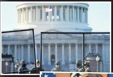  ??  ?? Sen. Chuck Schumer (left) and House Speaker Nancy Pelosi (right) want President Trump removed from office, saying that his rants inspiring crowds to storm the U.S. Capitol on Wednesday show he is a danger to the country. Above, new fences are installed around the building.