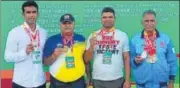 ?? HT ?? Winners from UP (from left) Siddharth Krishna, PN Mishra, Lal Bahadur Yadav and Shivnath with their medals.