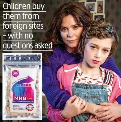  ??  ?? Drama: Anna Friel and Callum Booth-Ford in Butterfly Inset: Pills bought online by the Mail