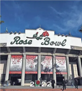  ?? JOHN MCCOY/AP ?? Rose Bowl Stadium is seen before the game between Utah and Ohio State on Jan. 1 in Pasadena, Calif. Rose Bowl officials want the College Football Playoff to assure that their game will continue to be played on New Year's Day.
