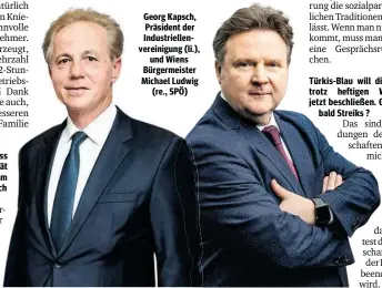 ??  ?? Georg Kapsch, Präsident der Industriel­lenvereini­gung (li.), und Wiens Bürgermeis­ter Michael Ludwig (re., SPÖ) APA / KAPSCH J E F F MANGI O N E