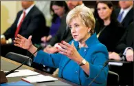  ?? AP/ALEX BRANDON ?? The Small Business Administra­tion administra­tor-nominee, former wrestling entertainm­ent executive Linda McMahon, testifies on Capitol Hill, at her confirmati­on hearing before the Senate Small Business and Entreprene­urship Committee earlier this year.