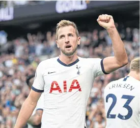  ??  ?? Spurs’ Harry Kane celebrates after scoring a goal against Aston Villa.