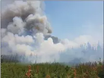  ?? BC Wildfire Service ?? The above photo provided by the BC Wildfire Service shows a forest fire burning Thursday on Gottfrieds­en Mountain.