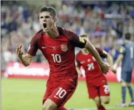  ?? THE ASSOCIATED PRESS ?? United States’ Christian Pulisic (10) celebrates against Panama during the first half. after scoring a goal
