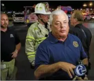  ??  ?? Upper Darby Mayor Thomas Micozzie speaks with reporters around 1:10 a.m. Tuesday following a crash involving cars on SEPTA’s Norristown High Speed Line at 69h Street Terminal.