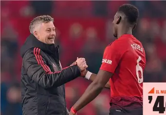  ??  ?? I volti della rinascita dello United: Ole Gunnar Solskjaer, 45 anni e Paul Pogba, 25