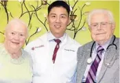  ??  ?? Dr. Phillip Yoo congratula­tes Margaret Juler (90) from Seal Beach after the West Coast’s only FDA cleared safe LaserMed™ procedure quickly restored her knee strength & balance so she is able to walk longer without the nagging knee pain & she even...