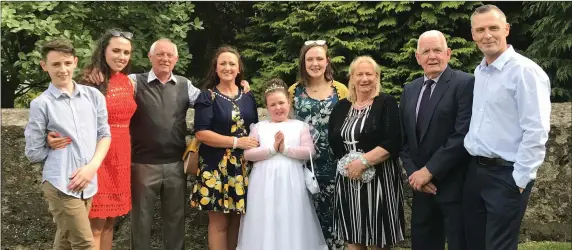  ??  ?? Eleanor McKenna following her Communion in Termonfeck­in recently, pictured with Lorcan McKenna, Claudia McKenna, Kevin Faulkner, Eileen McKenna, Madeline McKenna, Eileen Faulkner, Bernard McKenna, Stephen McKenna.