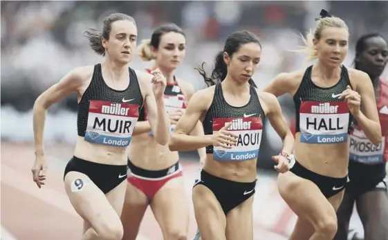  ??  ?? 2 Laura Muir, left, said her fast start in the Mile race took its toll in the later stages.