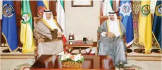  ??  ?? His Highness the Crown Prince Sheikh Nawaf Al-Ahmad Al-Jaber Al-Sabah meets with His Highness the Prime Minister Sheikh Jaber Al-Mubarak Al-Hamad Al-Sabah.