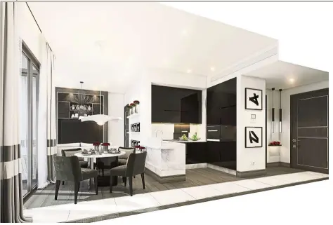  ??  ?? The urban-themed living area features sleek materials and finishes coupled with a simple layout.