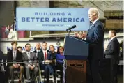  ?? PATRICK SEMANSKY/AP ?? Six months after passage of the $1 trillion infrastruc­ture package, the Biden administra­tion says 4,300 projects are underway and $110 billion has gone out, though not enough to cover a long-term issues.