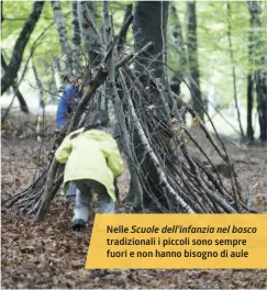  ??  ?? Nelle Scuole dell’infanzia nel bosco tradiziona­li i piccoli sono sempre fuori e non hanno bisogno di aule