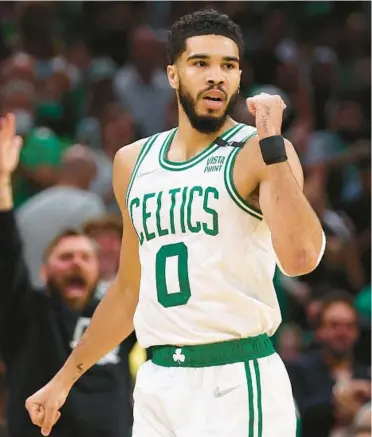  ?? ELSA/GETTY ?? Celtics star Jayson Tatum has vowed to bounce back after struggling in Game 4 of the NBA Finals.